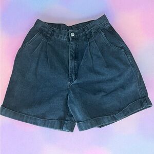 Vintage HONG KONG Bill Blass Denim Jean Shorts Black Pleated mom shorts-12